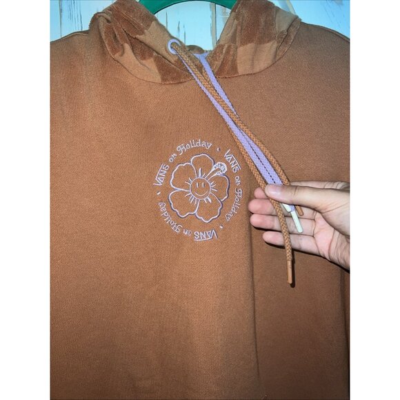 Vans Beauty Tan Flower Checkerboard Pullover Hoodie Terry Women's Size XS - Picture 2 of 11